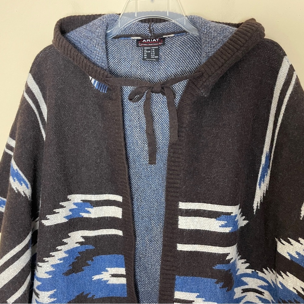 Ariat Chimayo Western Aztec Hooded Sweater Poncho L-XL Wool Blend - Picture 8 of 16